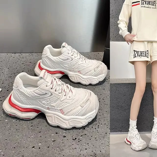 

Women's Casual Sports Shoes Comfortable Thick Bottom Leather Dad Shoes Versatile Stylish Low Cut Breathable Spring Summer