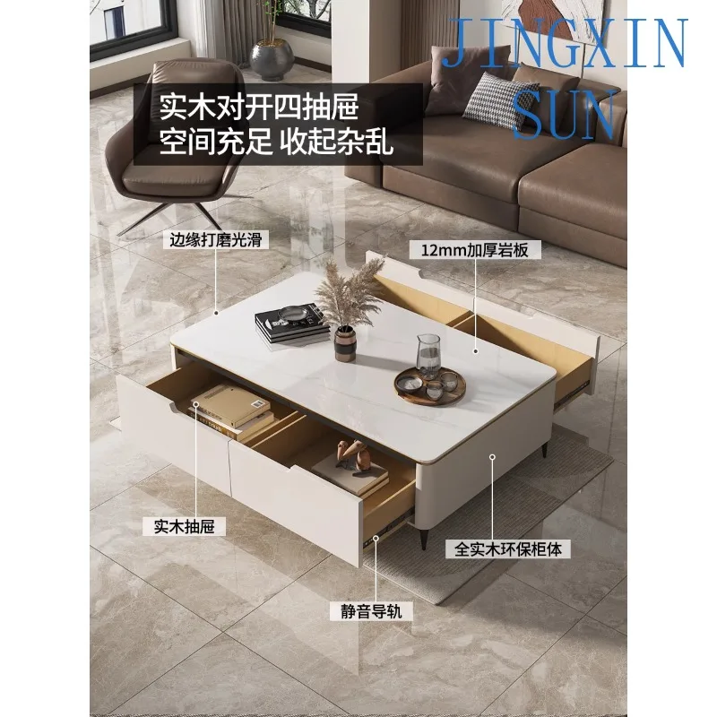 Italian solid wood rock slab rectangular coffee table modern simple cream style living room household coffee table
