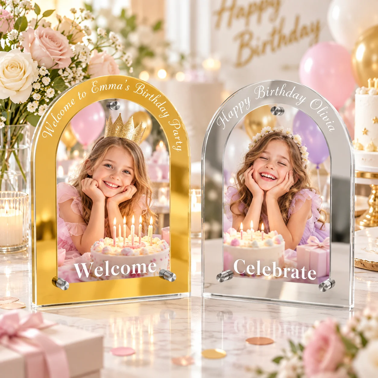 Personalized Acrylic Wedding Welcome Sign Custom Mirror Acrylic Photo Frame Double Layer Gold Silver for Bridal Party Occasions