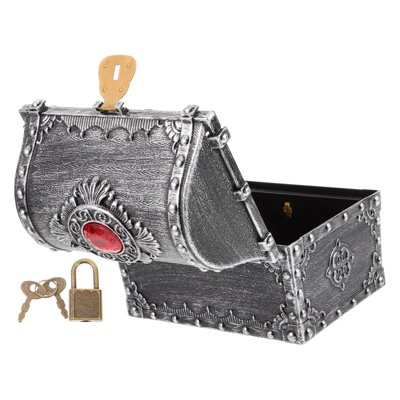 

Pirate Treasure Chest Props Small Plastic Lockable Storage Box Toy Gifts Vintage Decor Party Supplies Kids Role Play Container