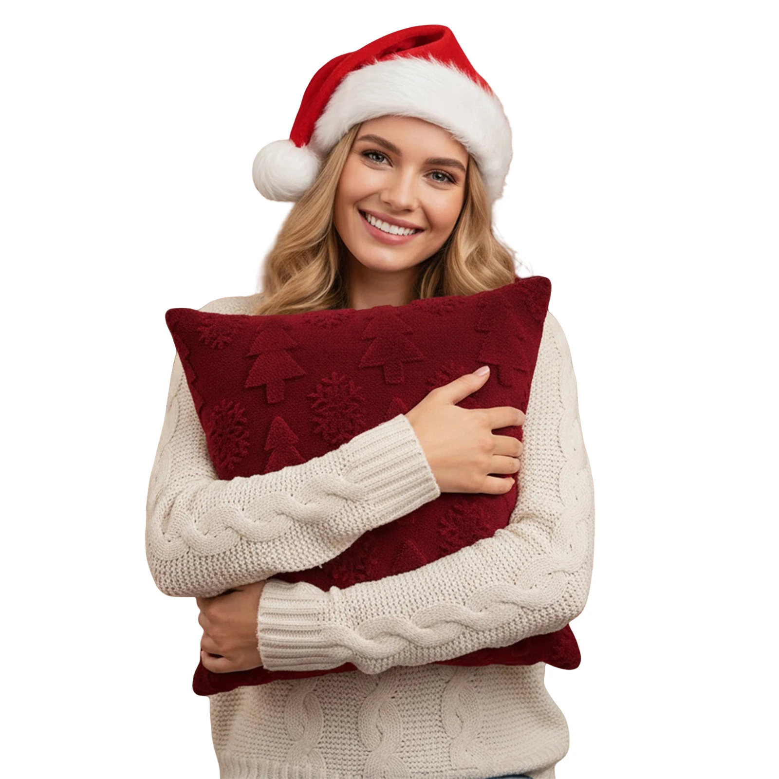 2Pcs Solid Color Plush Pillow Case Reusable Jacquard Christmas Cushion Sleeve Xmas Decorative Cushion Cover for Home Decor