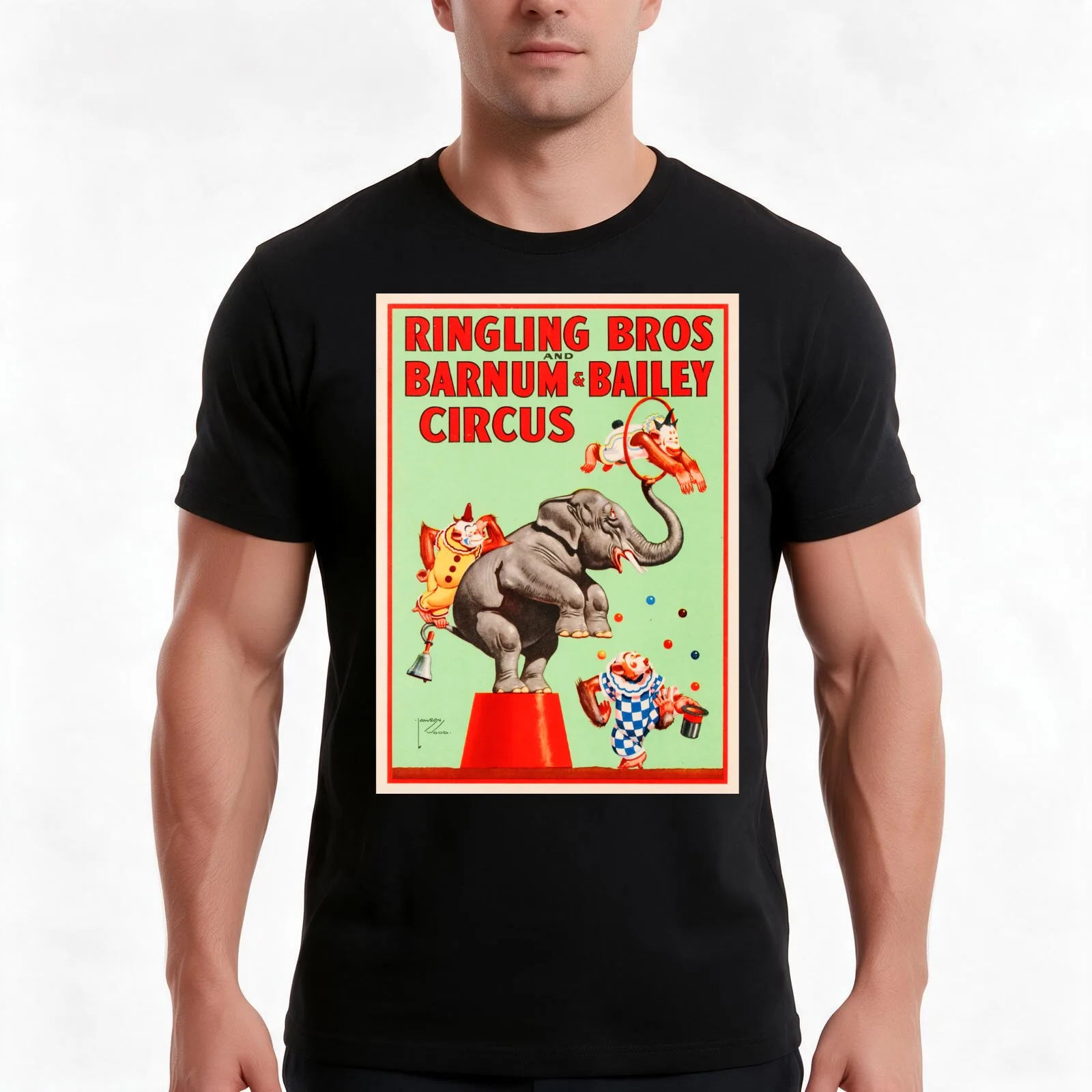 Ringling Bros Barnum & Bailey CIRCUS ACROBATIC WILD ANIMALS Show Lithograph Poster T-Shirt, Summer Casual Cotton Tee