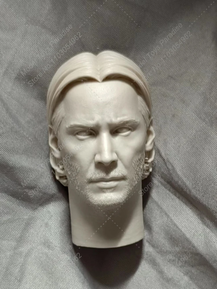 Unpainted 1/6 Men Soldier Killer Head Sculpt John Wick Keanu Reeves White Model Head Caring Fit 12inch Action Figure Body