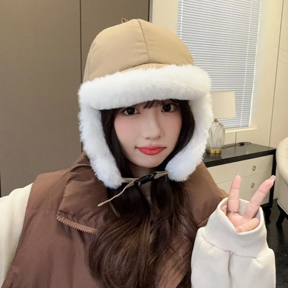 

Casual Thickened Ear Protective Hat No Eaves Windproof Winter Pilot Hat Plush Korean Style Women Hat Outdoor