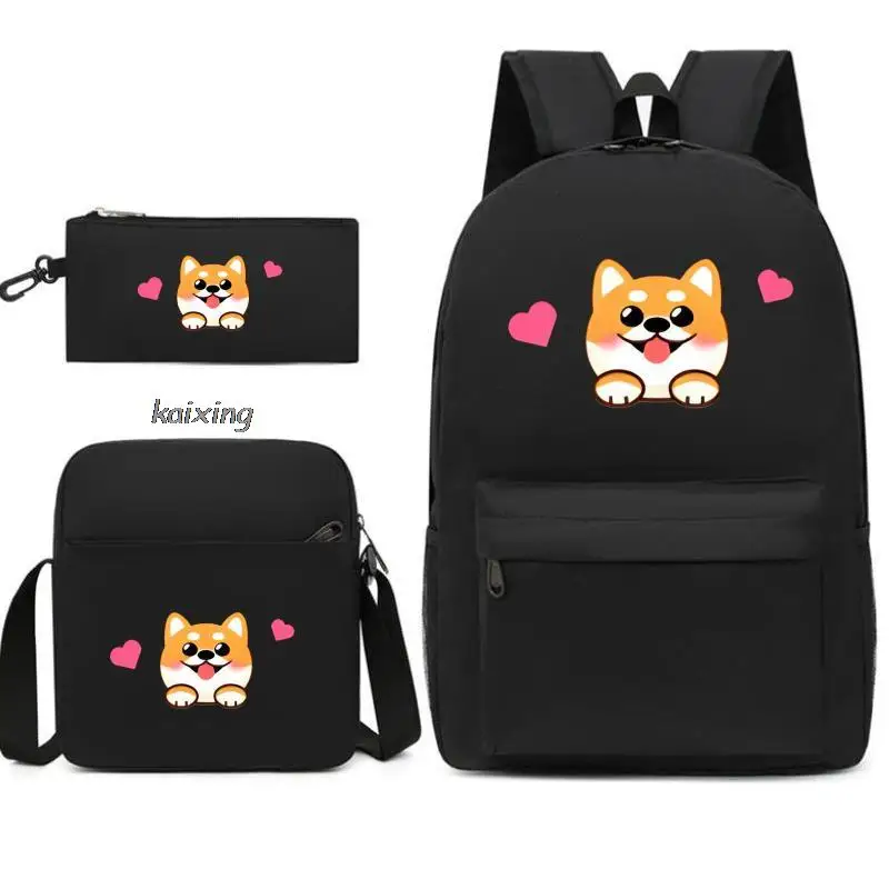 Hot Cute Cat Boys Girls Kids School Book Bags Women Backpack Canvas Men Laptop Bagpack Packsack Bookbag 3Pcs Set