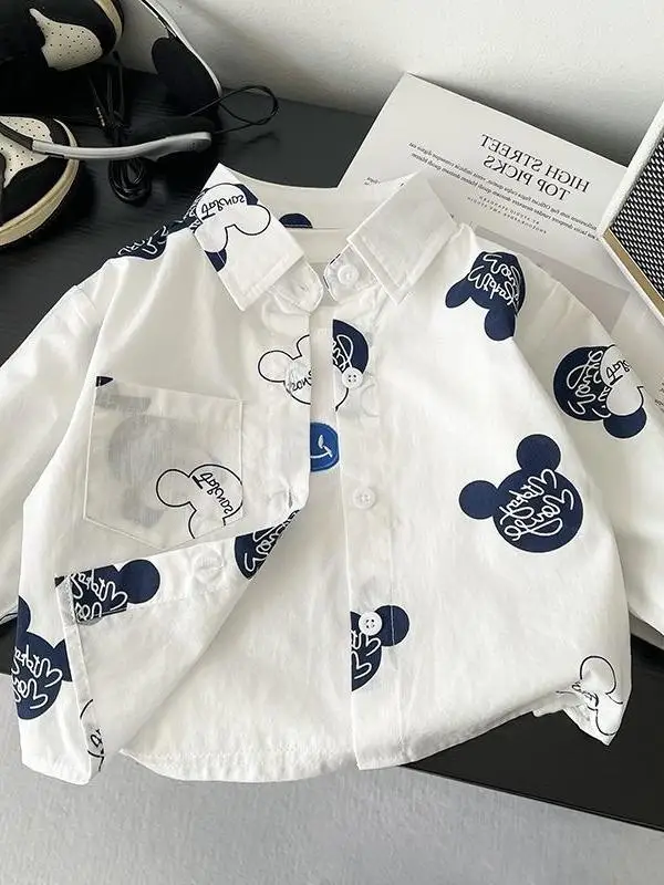 Csa Branca de Manga Longa em Aodão para Meninos, Moda de Outono e Primavera, Roupas para Crianças, Top para Bebês e Cria...