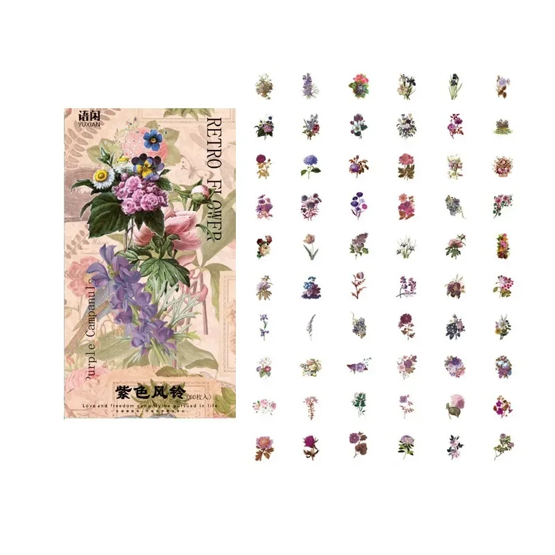 60pcs Flower Plant Sticker Florist Paper Handbook Album decoration white seasonal flower blooms DIY scrapbooking 175*100mm