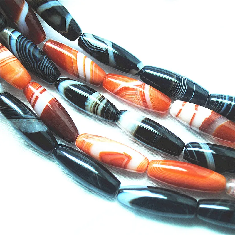 

30PCS Hot Carnelian Stone Black Color Long Drum Shape Onyx Items Good For Women Bracelets Making Good Quality