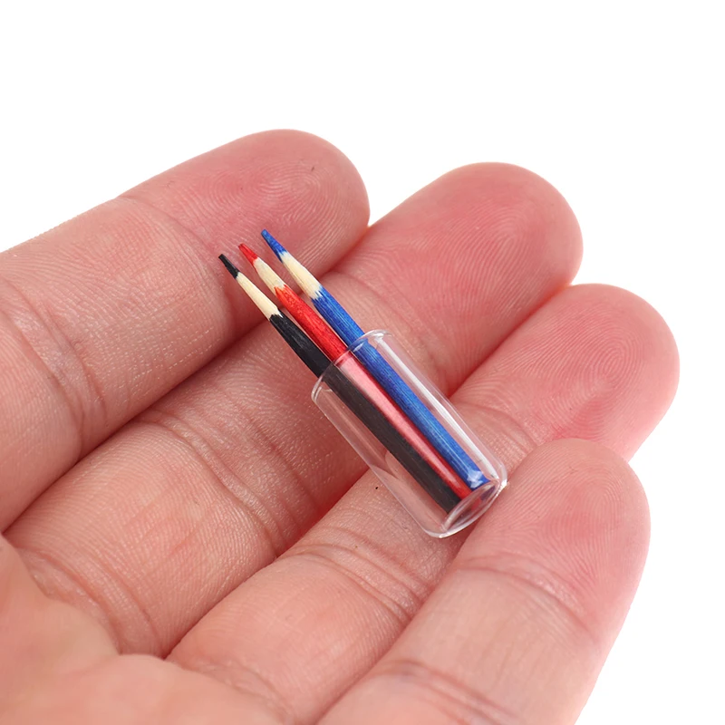 1 Set 1:12 Dollhouse Miniature Cutting Mat Ruler Pencil Pen Holder Set Doll Home Decor Pretend Play Dollhouse Toys