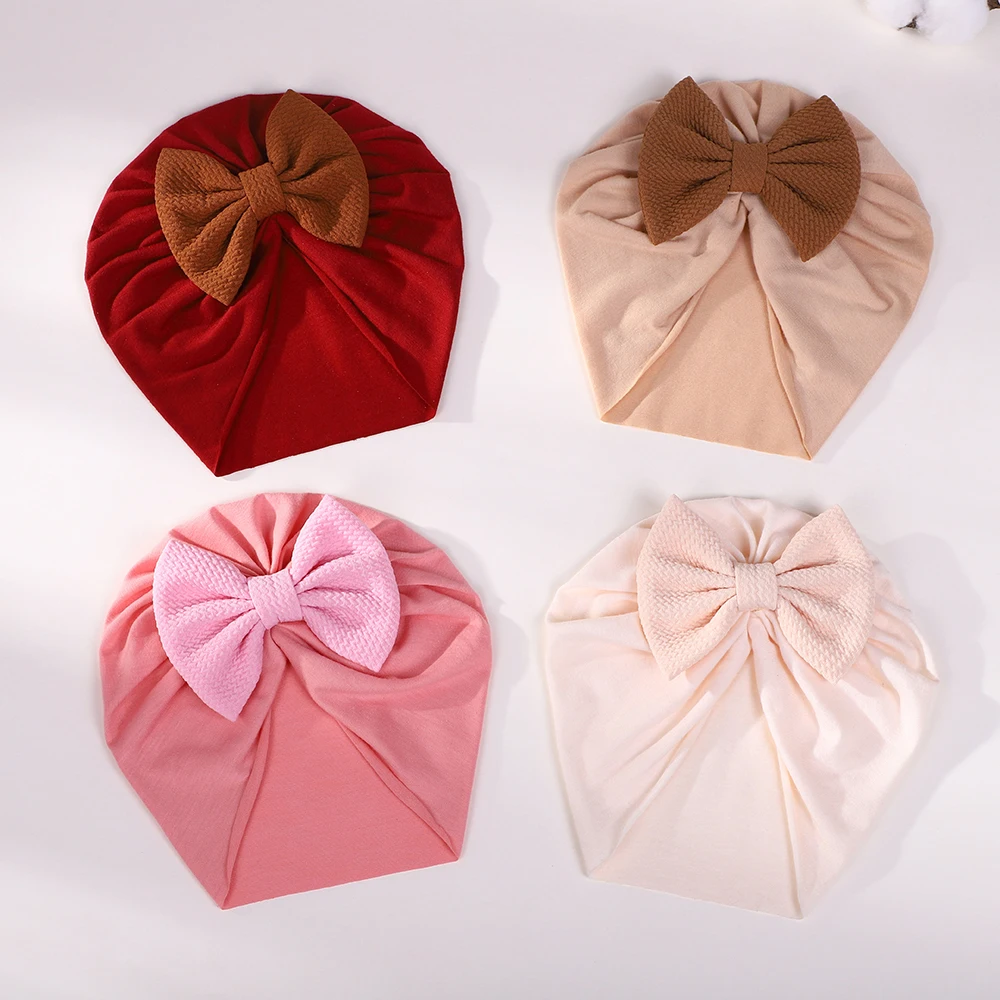 Big Bowknot Turban Hats for Baby Boys Girls Beanies Striped Thin Elastic Caps Bonnet Newborn Toddler 0-4T Headwraps 3 Styles