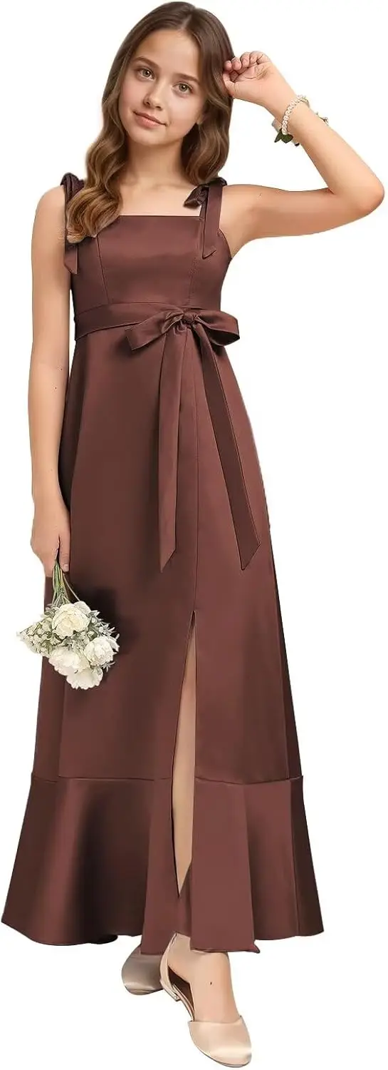 Girls A-Line Junior Bridesmaid Dress with Slit Silk Satin Flower Girl Dress  Flower Girl Dresses for Weddings