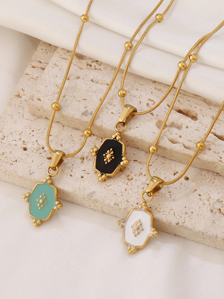 316L الفولاذ المقاوم للصدأ هندسية المينا قلادة قلادة للنساء موضة الذهب اللون سحر سلسلة الترقوة القلائد مجوهرات