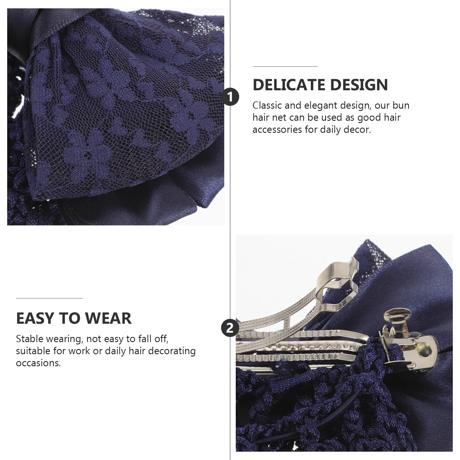 

2pcs Women Snood Hairpins Bun Nets Hair Clips Net Elastic Bun Hairpins Office Women Hair Snood Party Date Dark Blue