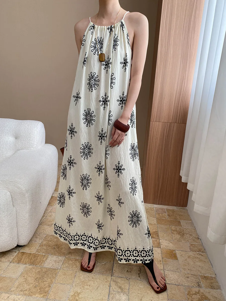 Women's Casual Printed Loose Suspender Dress