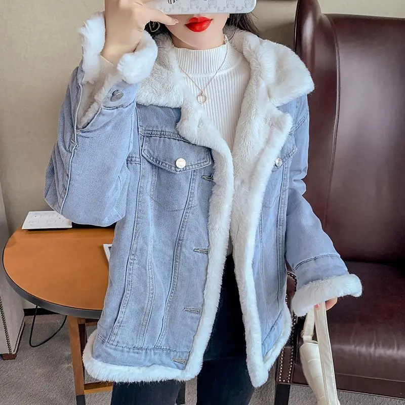 Vintage Distressed Worn White Flocking Pocket Do Old Denim Jacket 2024 New Woman Autumn Long Sleeve Wide-waisted Coat Top T549