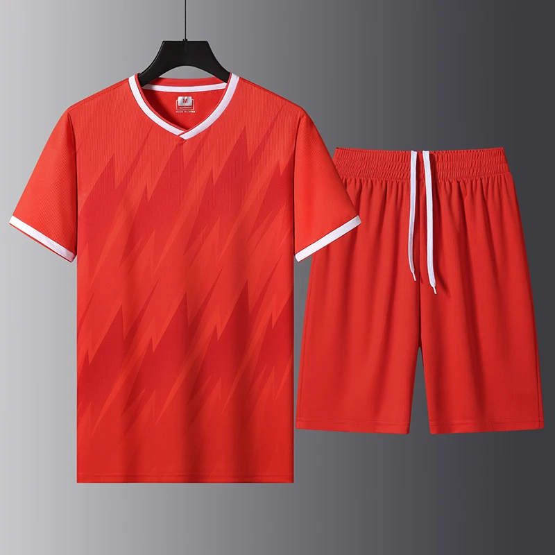 

Мужской летний комфортный ветрозащитный дышащий комплект с V-образным вырезом, быстросохнущий, свободный крой, для активного отдыха и спорта, с короткими рукавами и шортами