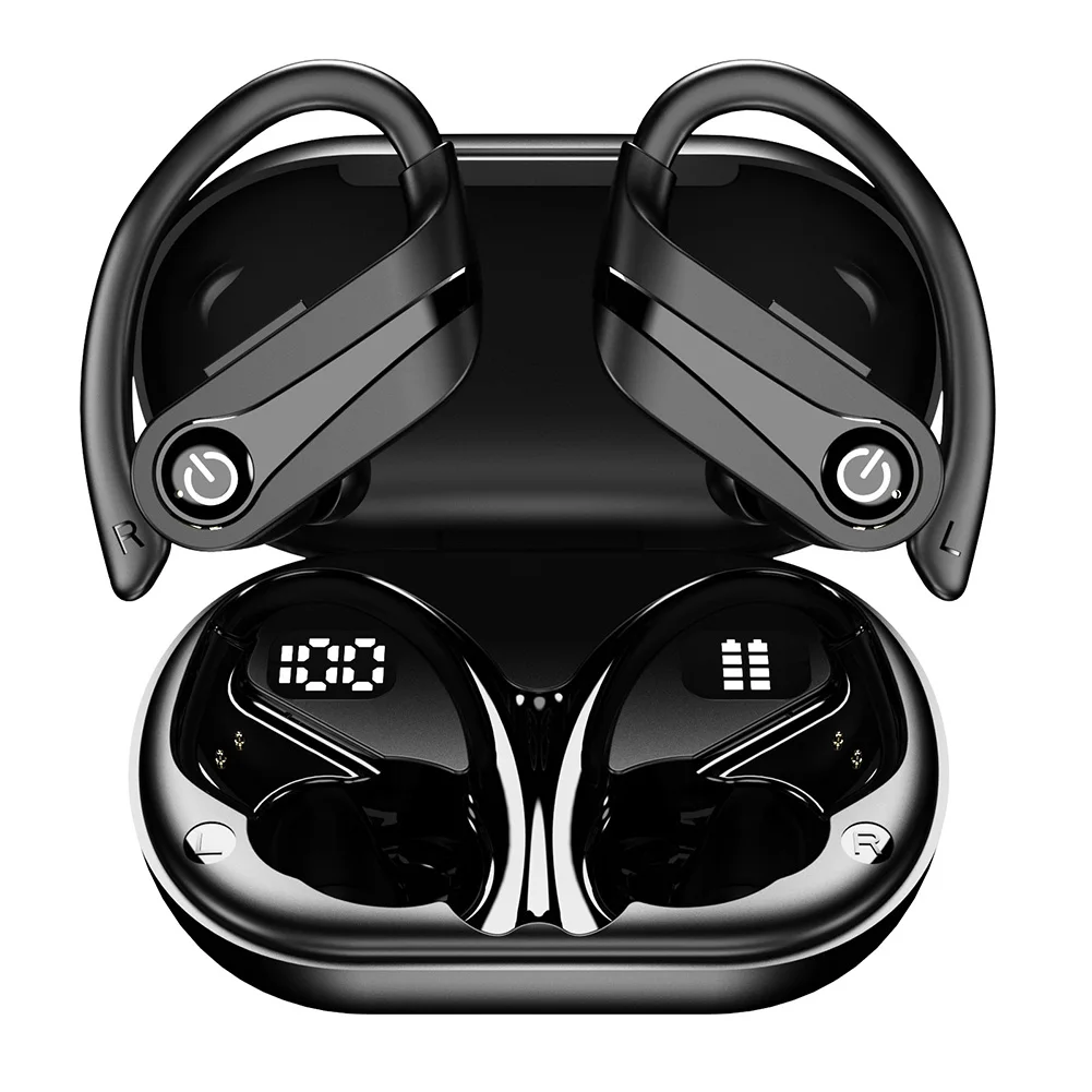 Auriculares inalámbricos con ganchos para las orejas, auriculares con micrófono incorporado, auriculares BT 5,3, para deportes, correr, entrenamiento, gimnasio