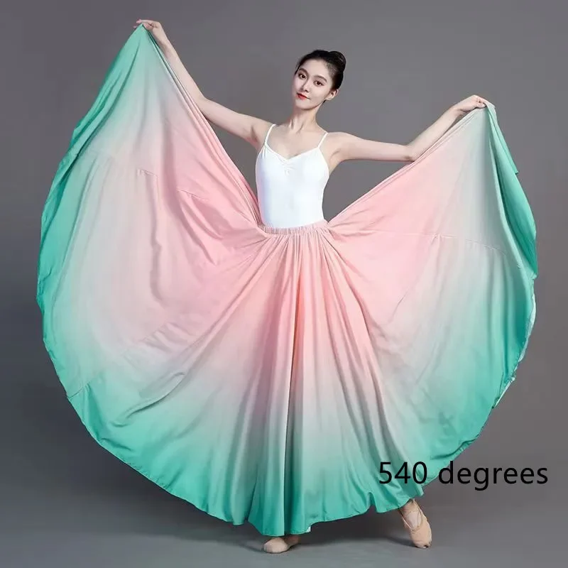 2023 Flamenco-Tanz-Performance-Röcke mit Farbverlauf für Damen, Bühnenaufführung, klassischer Tanz, Übungsrock, 360–720 Grad