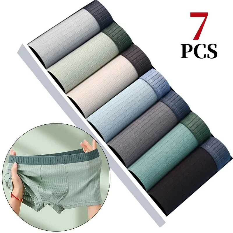 

7Pcs/Set Men's Cotton Underwear Boxer Shorts Pure Cotton Breathable Mid-waist High Elasticity Men's Sexy Soft Men's Shorts L-4XL