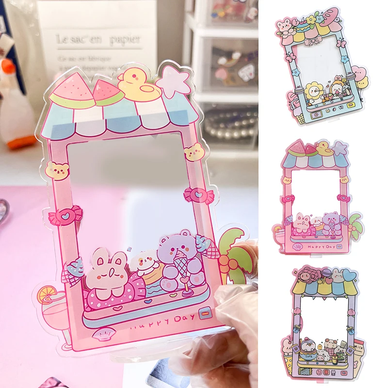 INS Cute Acrylic Photocard Frame Lovely Cartoon Animals Card Holder Display Stand Desktop Decor Photo Frame School Stationery