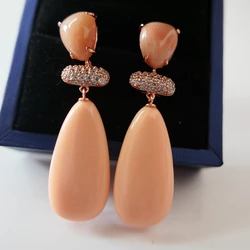 KQDANCE Long Water Drop Orange Pink Turquoise Earrings with Natural Stone 925 Silver Needle Rose Gold plated Jewelry For Women