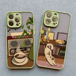 Table Cat Phone Case For iPhone 17 16 15 14 13 Pro Max 13 12 Mini 11 Pro Max X XR XS 16 15 14 Plus Retro style Cover Shockproof