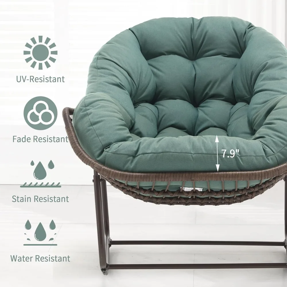 Outdoor Papasan Rocking Chair - Oversized Comfy Patio Chair Indoor Egg Royal Rattan Rocking Chair with Cushion