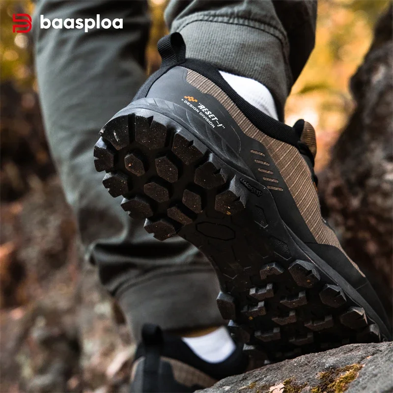 

Baasploa Men New Hiking Shoes Outdoor Waterproof Wear Resistant Non Slip Sneakers Male Casual Lightweight Lace-Up Walking Shoes