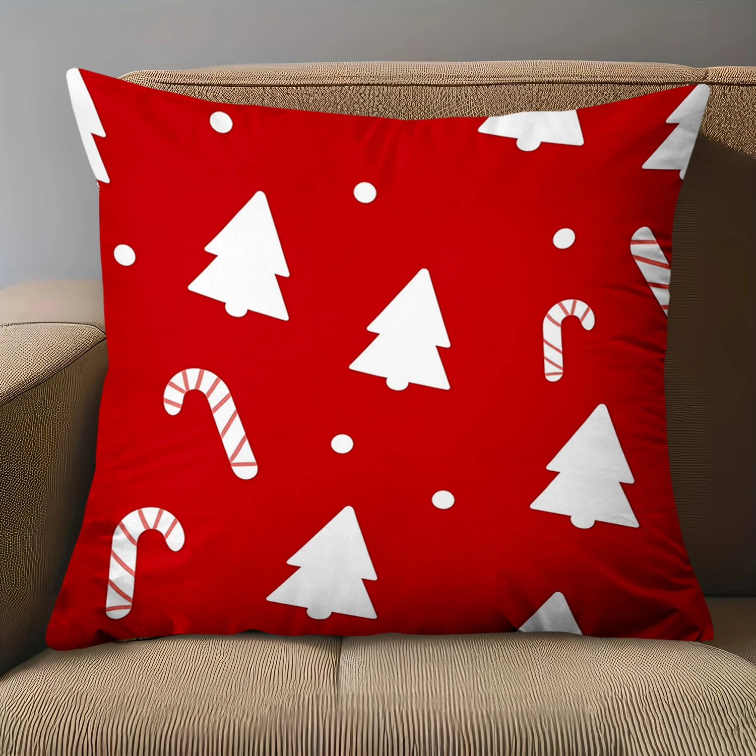 1 Pieces Christmas Red Pillows With Tree Candy Cane Polyester pillowcase, sofa decorative cushion cov Headboard Pillow