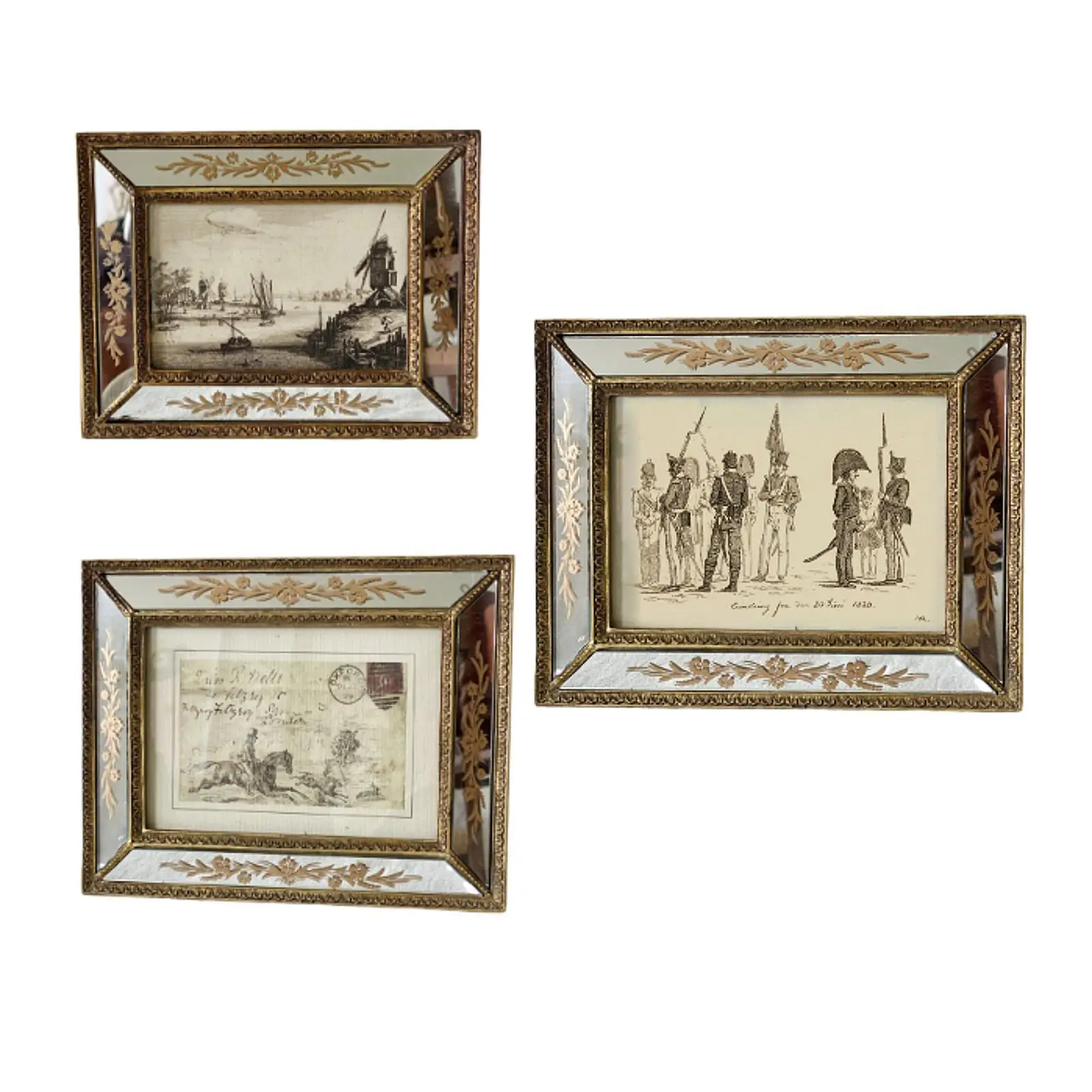 

Ornate Picture Frame Antique Mirrored Wall Mount Rustic Luxury Home Decor, Wall Art Gifts Tabletop Display Holder