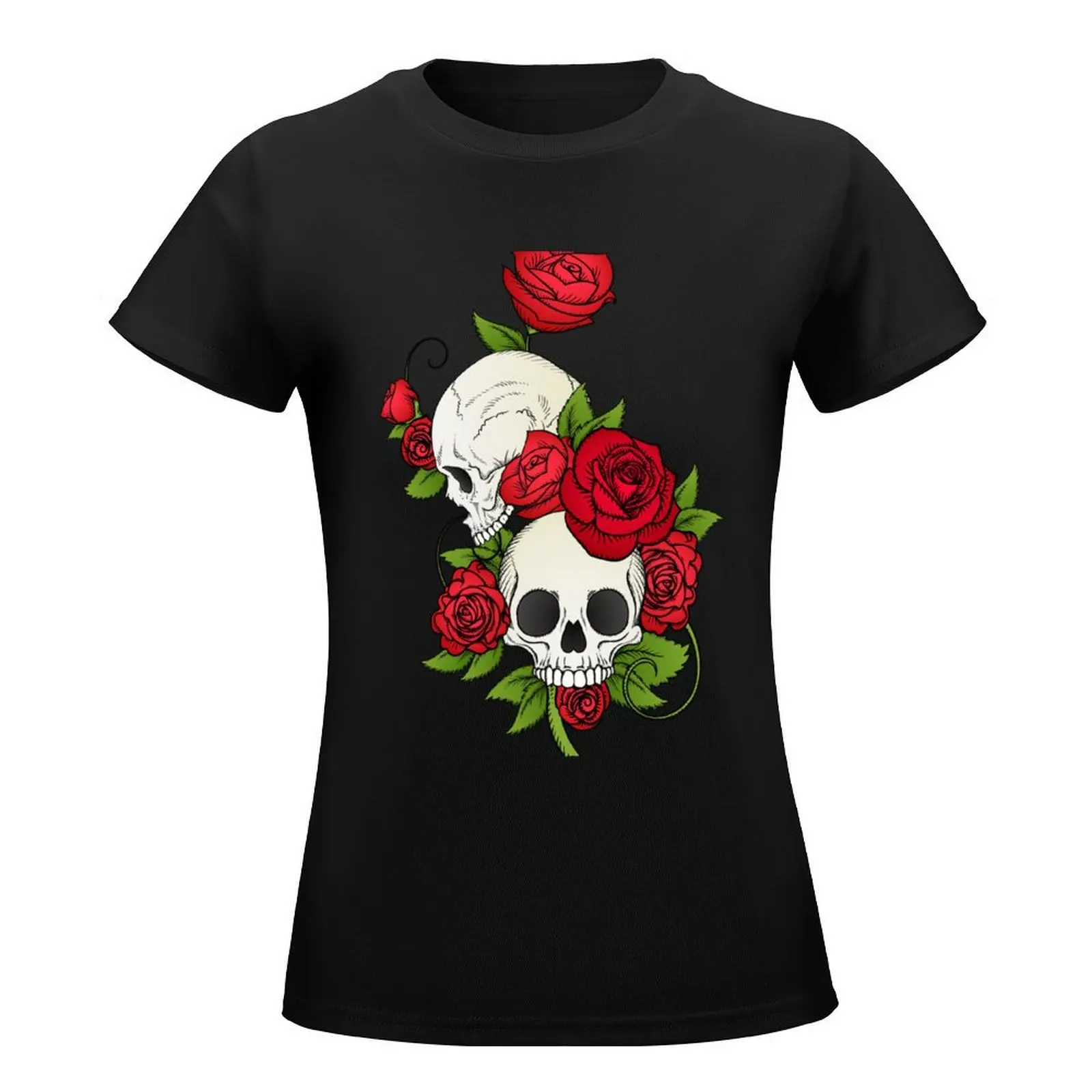 Skull and Roses T-Shirt kawaii clothes hippie clothes graphics cute clothes Women's tee shirt