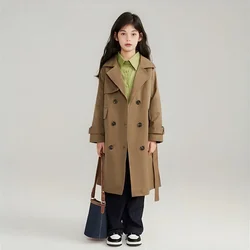 Trench Coat for Girls Autumn 2024 Children Windbreaker Long Sleeve British Style Double-breasted Jackets Teenage Kids Outerwear