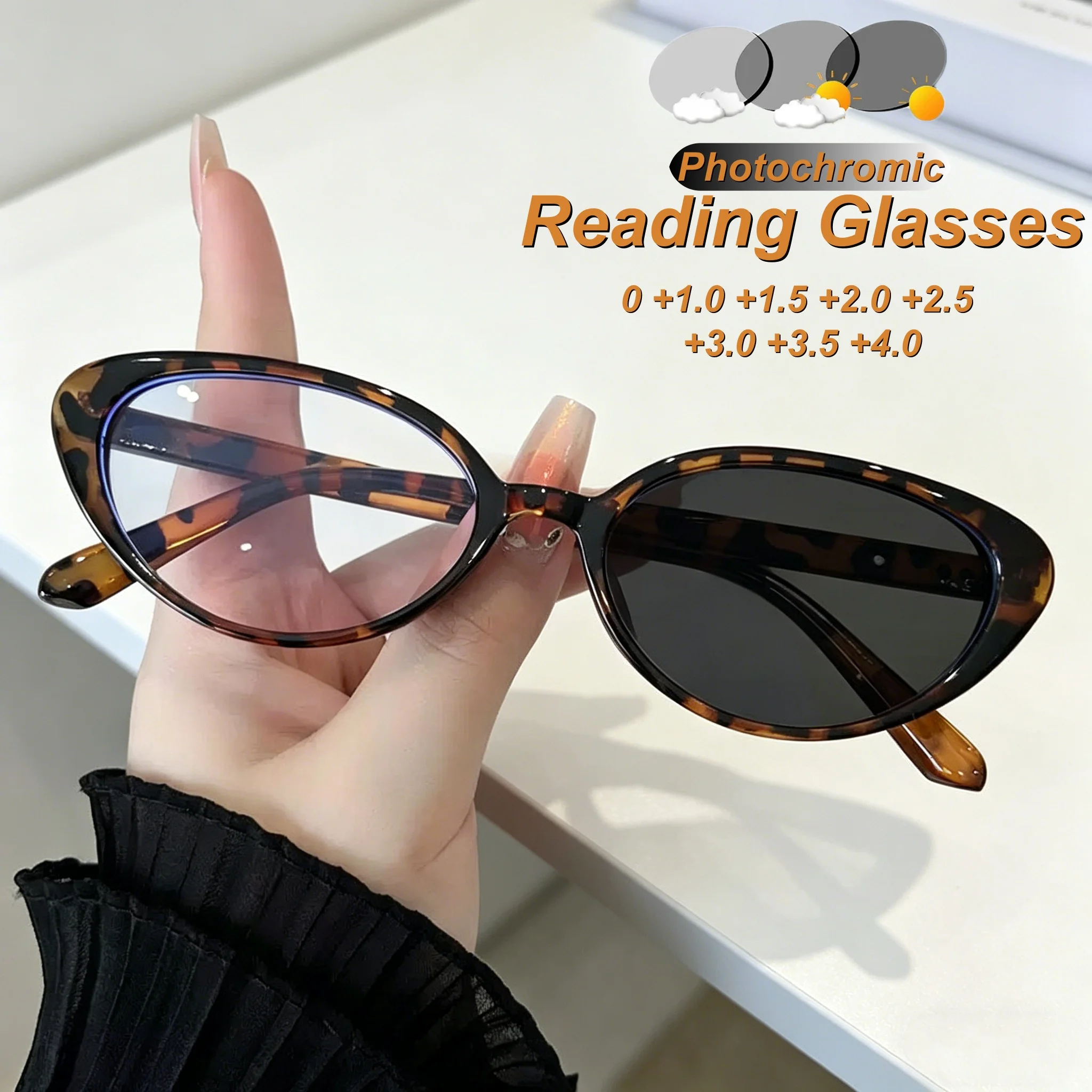 

Retro Personalized High-definition Cat Eye Photochromic Women's Reading Glasses Fashionable Neutral Anti Blue Light Glasses