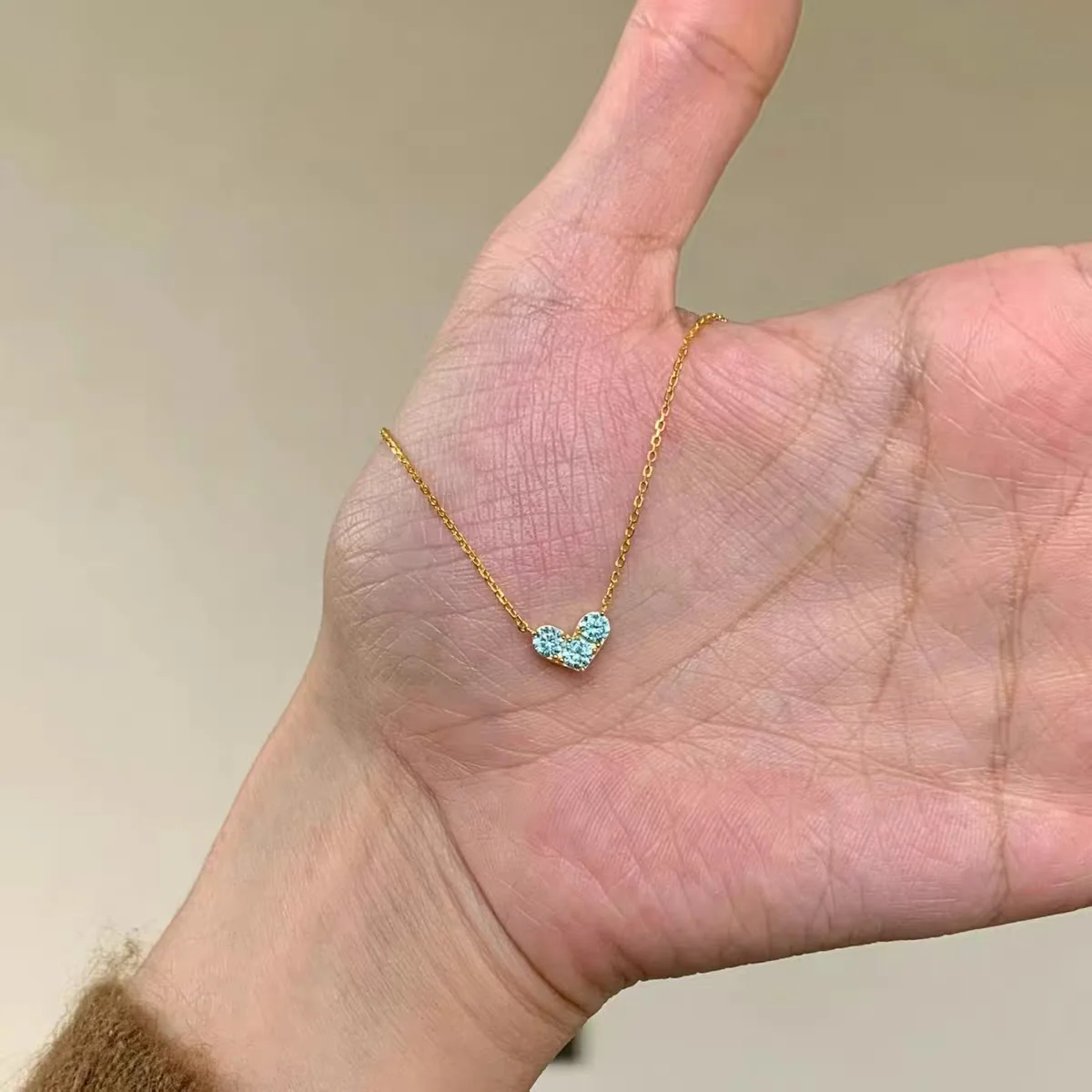 Blue diamond inlaid heart-shaped necklace fashion light luxury high-end new in small fresh collar chain fine jewelry gifts