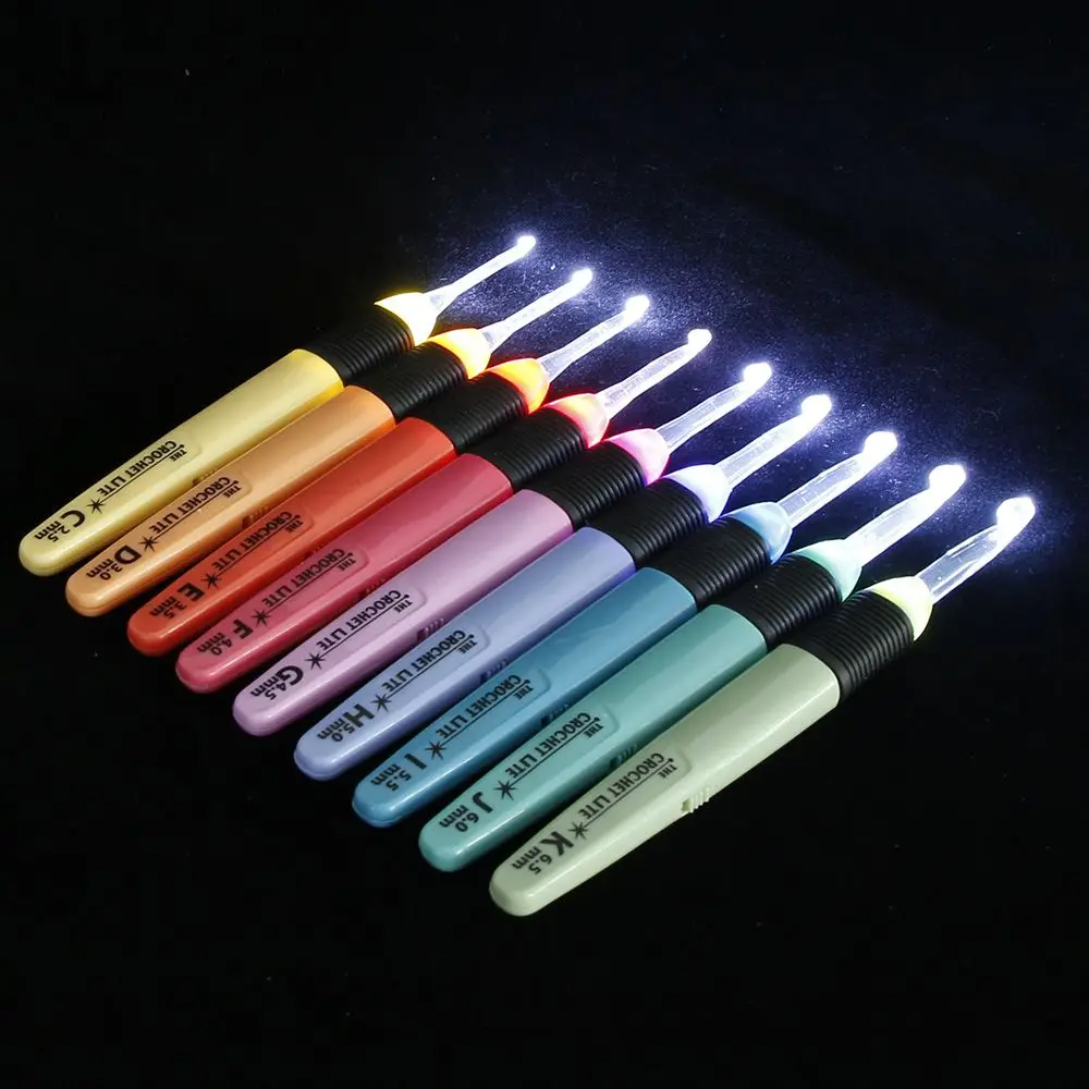 9PCS Led Light Crochet Hooks Set Light Up Knitting Needles Weave Sewing Tools Craft Weaving Accessories DIY Crochet Hook Case