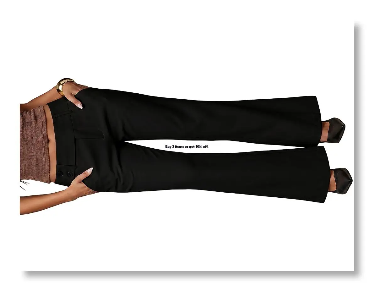 ●Pants for Women Low Waist Wide Leg Solid Color Slacks Work Dress Casual Trousers with Pockets Black M
