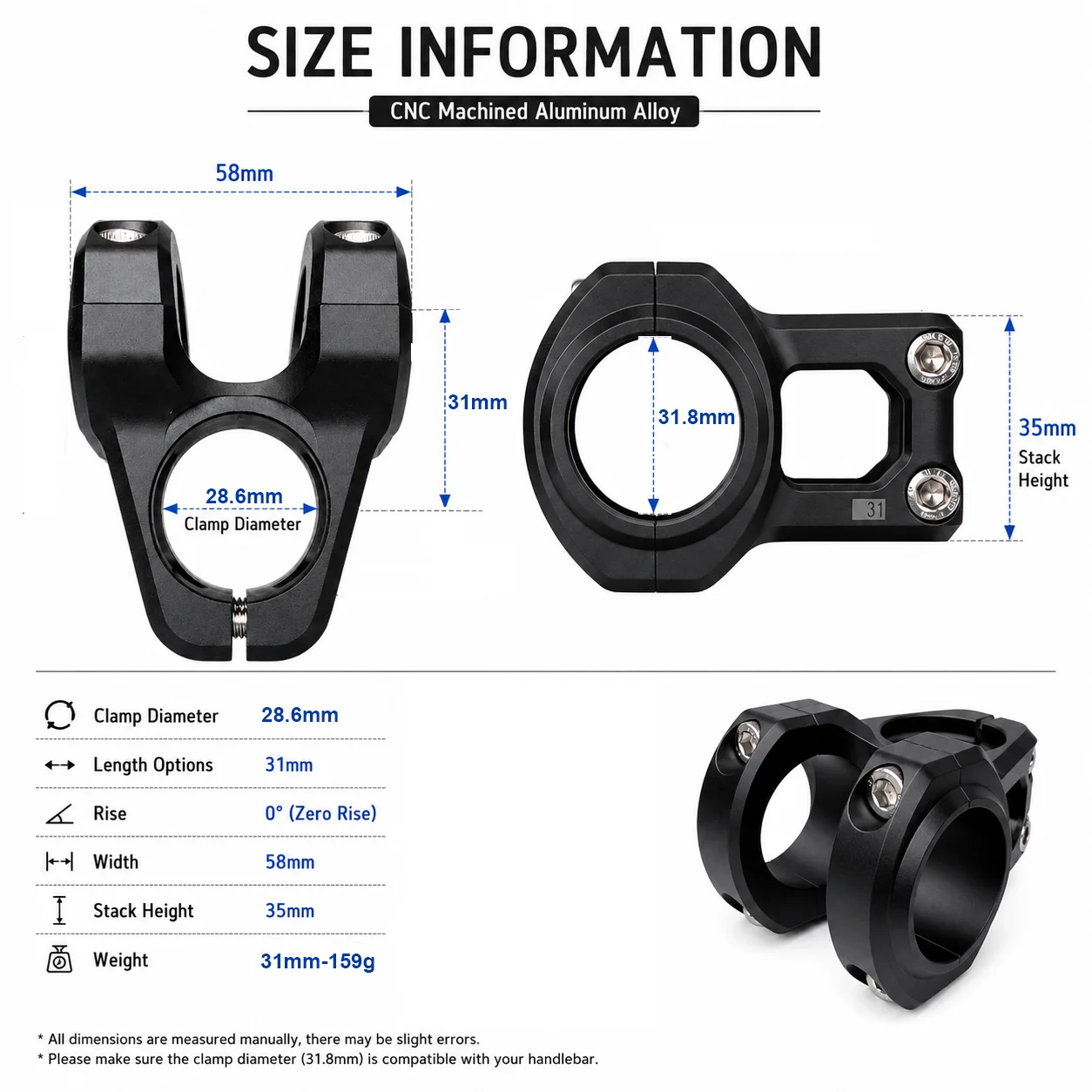 CNC Bicycle Stem 31.8mm Short Handlebar Stem 0° Rise Aluminum Alloy MTB Enduro DH Freeride Dirt Jump Bike Stem - view 3