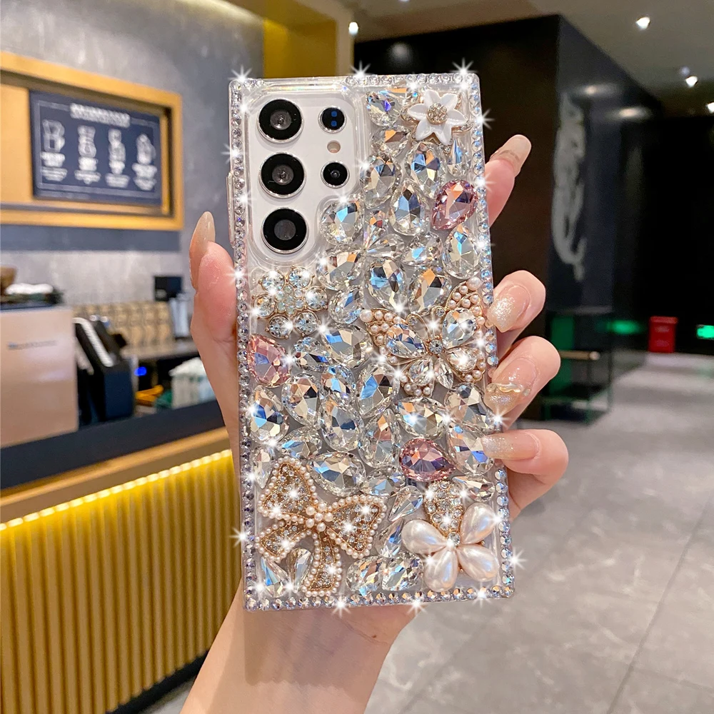 Etui Bling Butterfly Flower Case dla Samsung Galaxy S26 S25 Ultra S24 S23 S22 S21 Plus Note20 Glitter Rhinestone Silver Diamond Cover — zdjęcie produktu 2