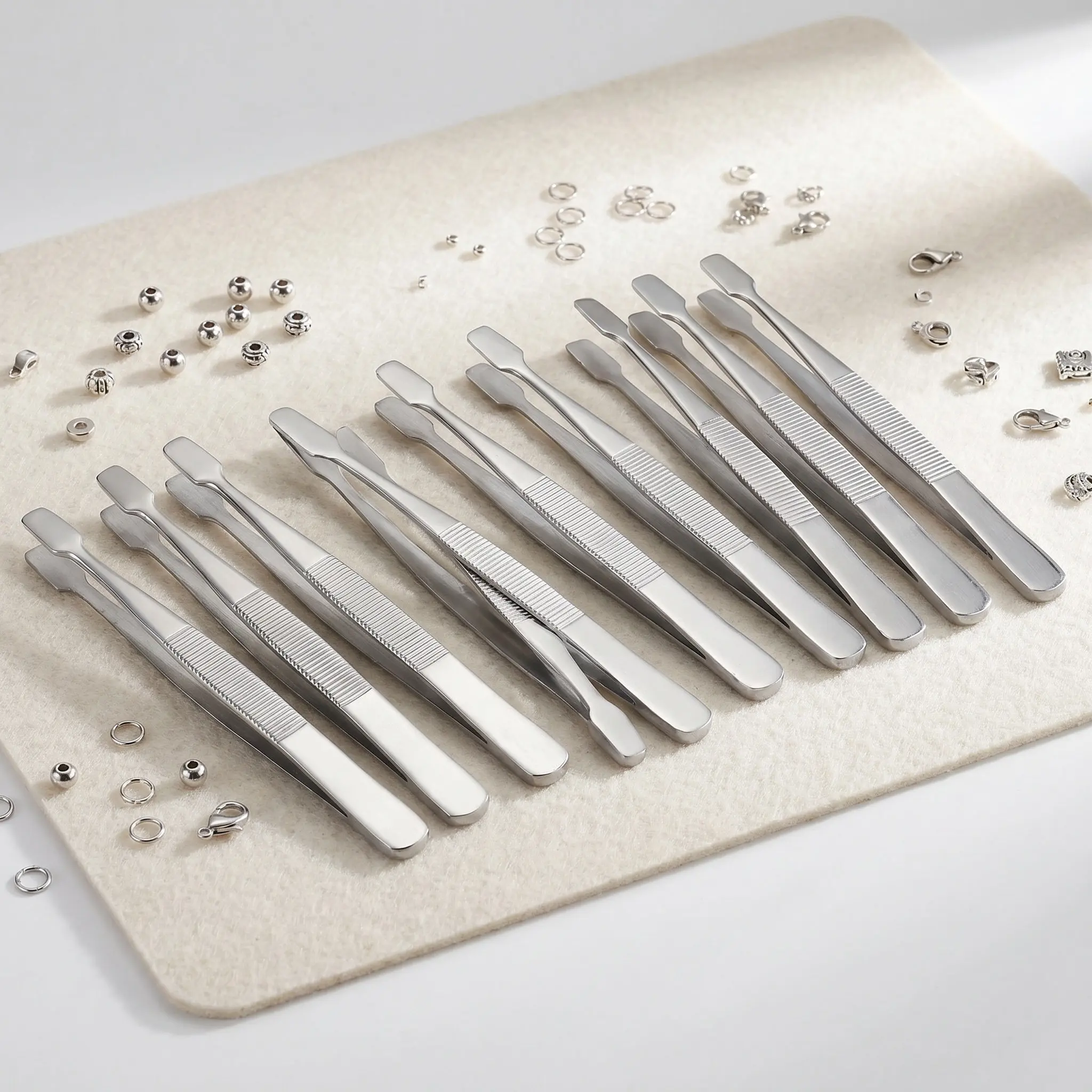 10Pcs High Quality Stainless Steel Eyelash Tweezers Fine Tip Long Tweezers for Stamp Collecting Jewelry Repair Beads Electronics