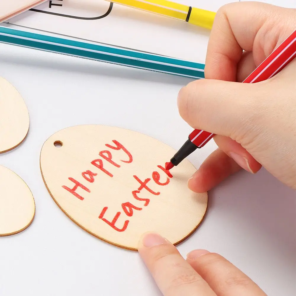 10/25/50pcs Household Natural Drawing Wooden Graffiti Easter Eggs Wood Chips Wood Slice Easter Decorations