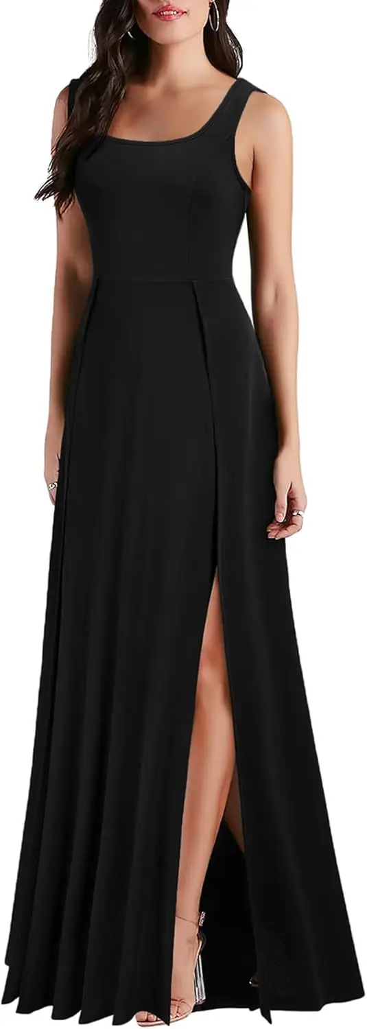 Robes de Cocktail pour femmes une ligne col carré Sexy fendu Cocktail fête Maxi longue robe formelle robes de soirée
