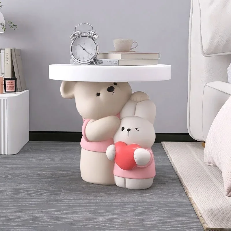 Nordic Love Bear Coffee Table Statue Postmodern Animal Figurine Decoration Side Table Room Salon Furniture Bedroom Bedside Table