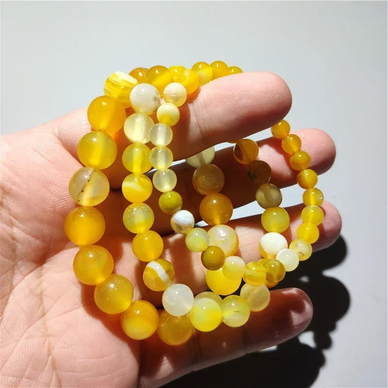 Natural Silk Yellow Agate Bracelet Women's Crystal Men's Couple Buddha Bead String Ethnic Style Single Circle Birth Year Jewelry