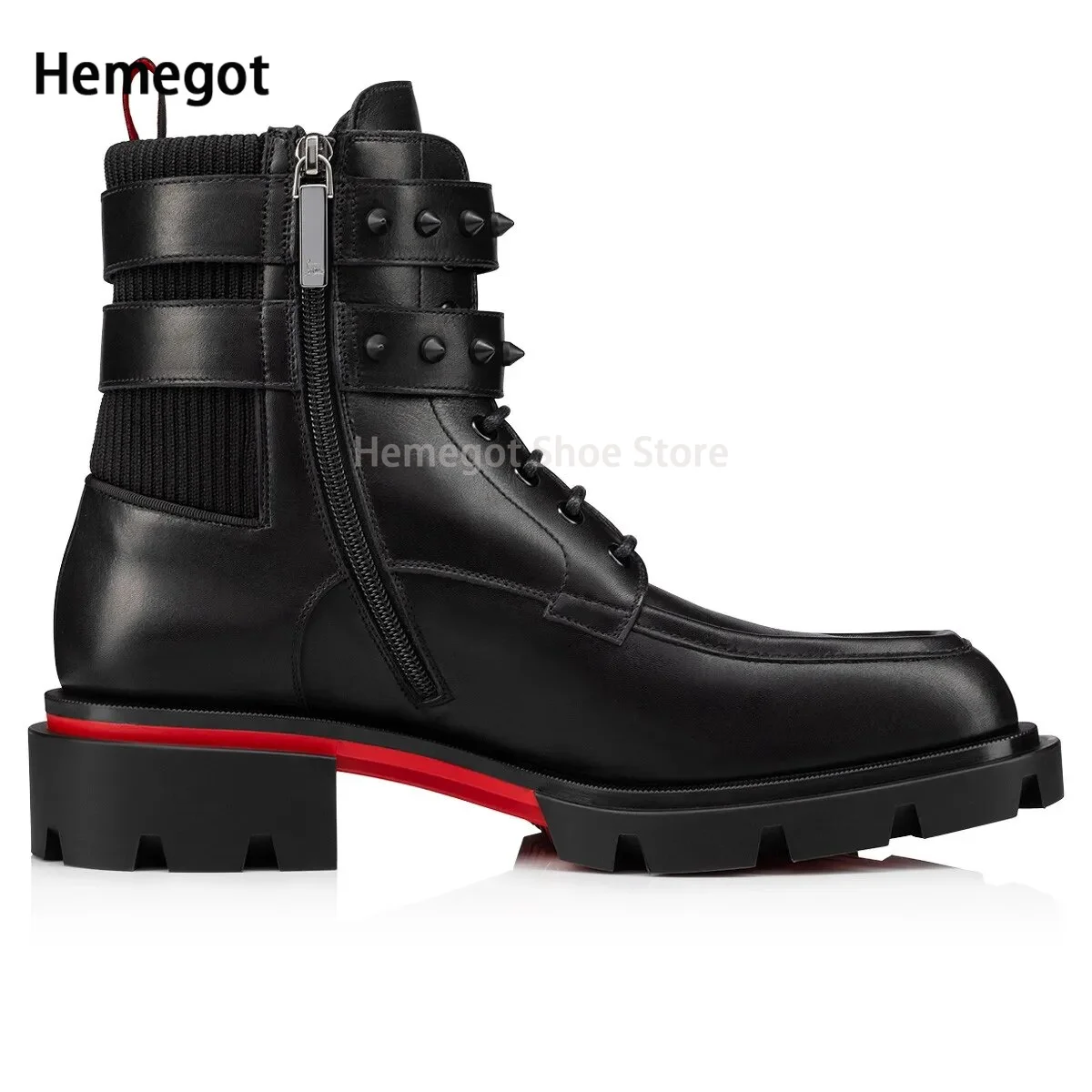 Men Black Rivet Buckle Boots Round Toe Luxury Elastic Wear-Resistant Height Increasing Shoes Winter Ankle Booties Male Shoes