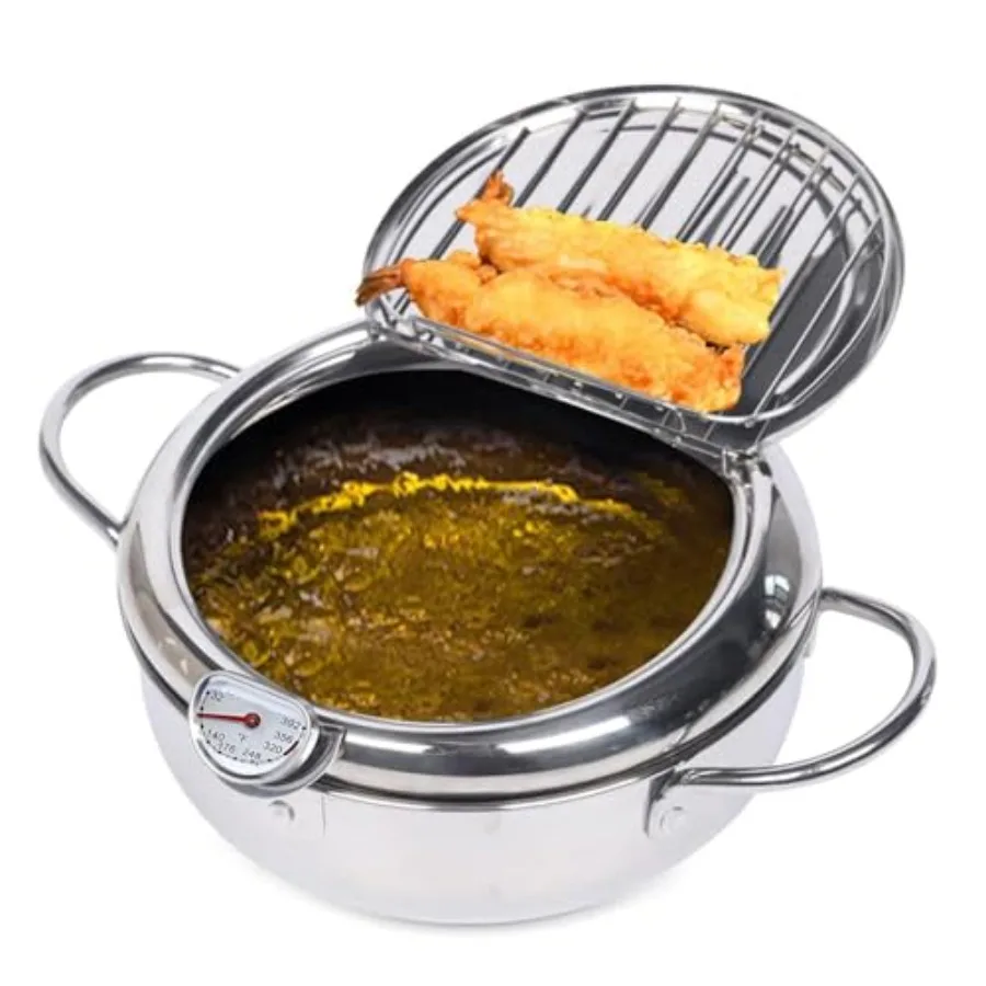 

Deep Fryer Pot 11 Inch Large Stove Top with °F Temperature Control and Oil Drip Drainer Rack for French Fries Chicken Japanese