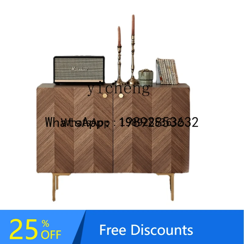 ABC Chinese Style Walnut Color Mosaic  Cabinet Multi-Functional Metal Meal Storage Sideboard Cabinet