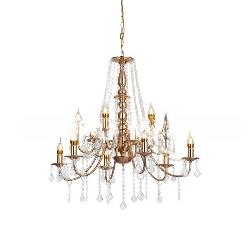 New European crystal bead curtain gold chandelier creative decoration wedding ceiling wrought iron lamps