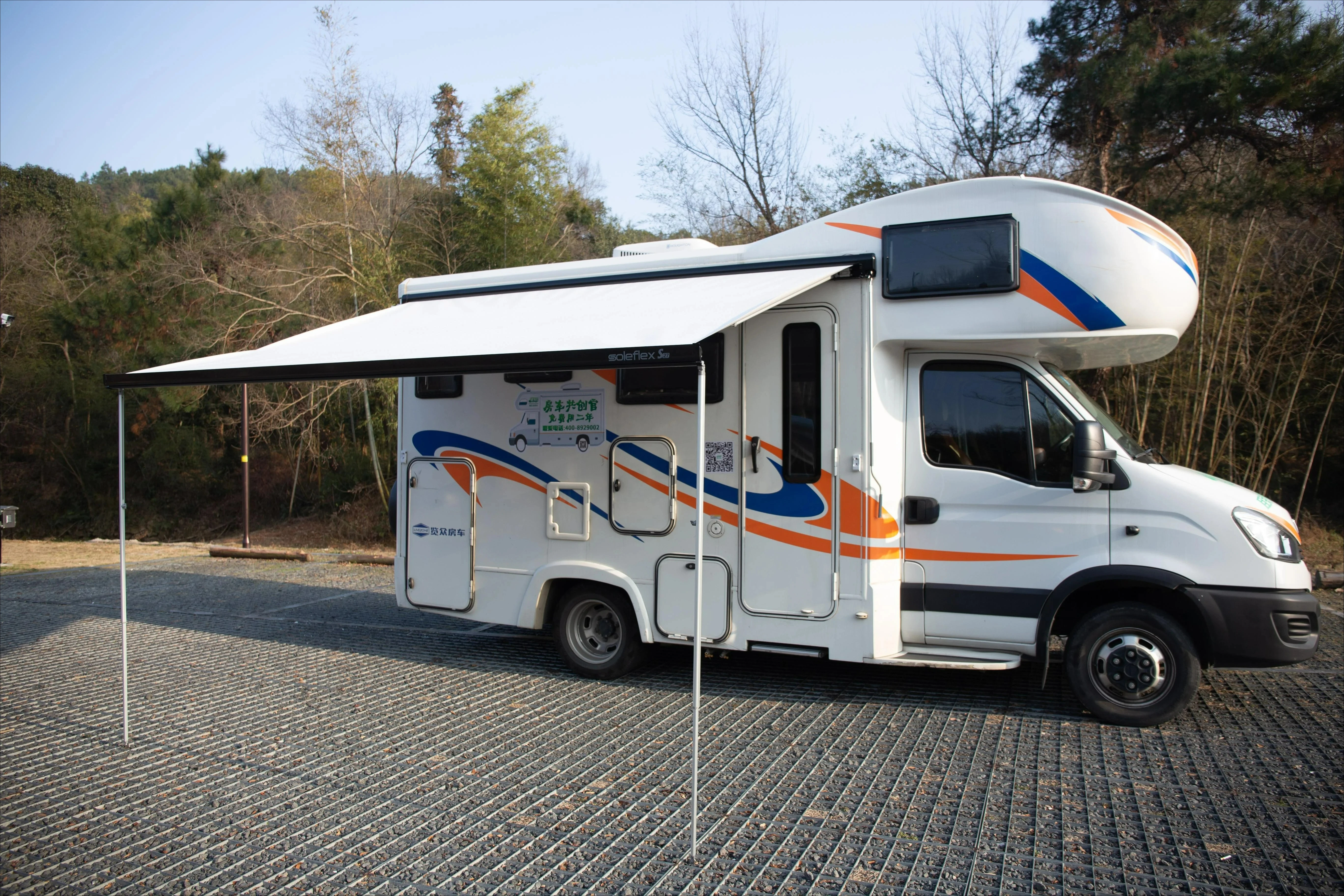 Custom Electric RV Awning, with Support Poles, Aluminum Alloy Frame, PVC Material,Car Side Sunshades, Electric Vehicle Sunshades