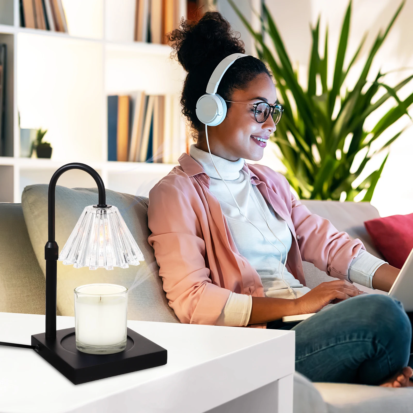 

Aromatherapy Lamp C Essential Oil Burner Metal Warmer Wax Warmer Electric Timer Adjustable Brightness Temperature