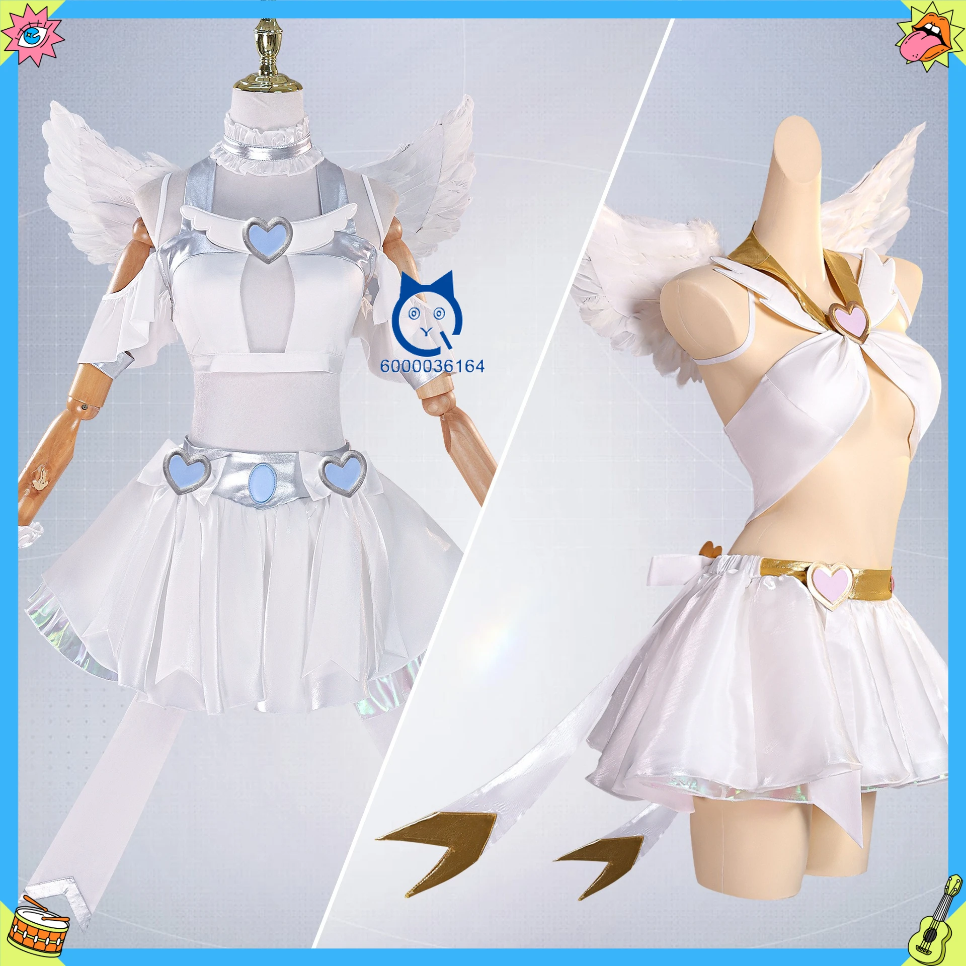 

Hot Panty&Stocking Cosplay Costume Anime Panty/Stocking Angel Outfit White Dress Wings Role Playing Clothes for Women Comic Con